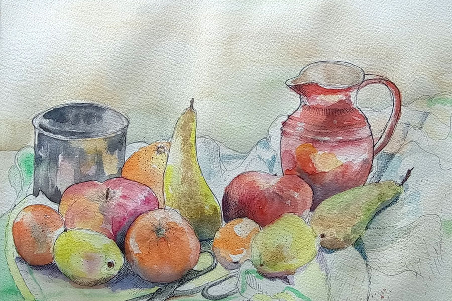 watercolour of fruit and jug