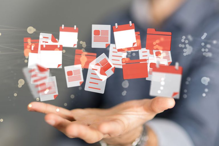 image of hand outstretched with icons of a digital nature floating above