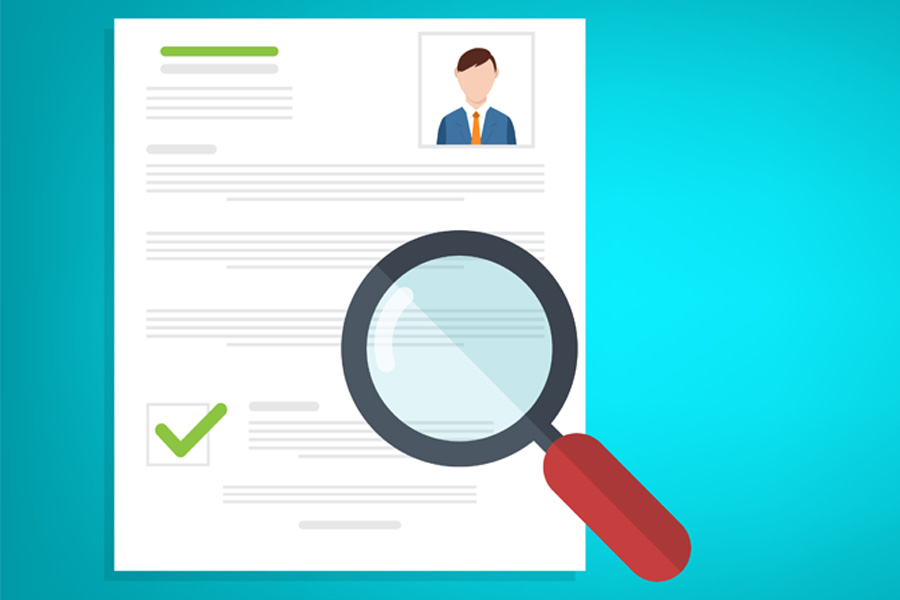graphic of magnifying glass hovering over a curriculum vitae