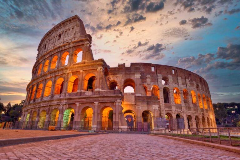 image of the Colosseum at sunset in Rome
