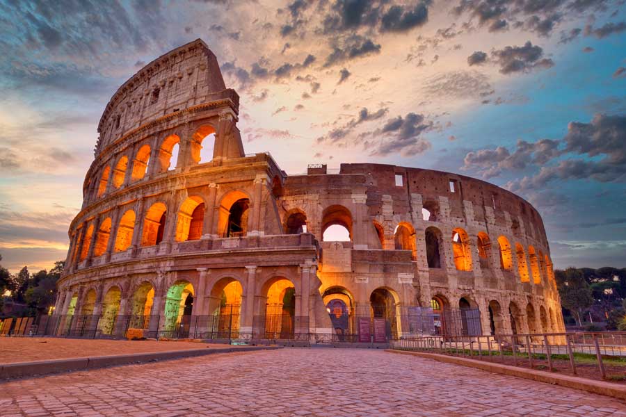 image of the Colosseum at sunset in Rome