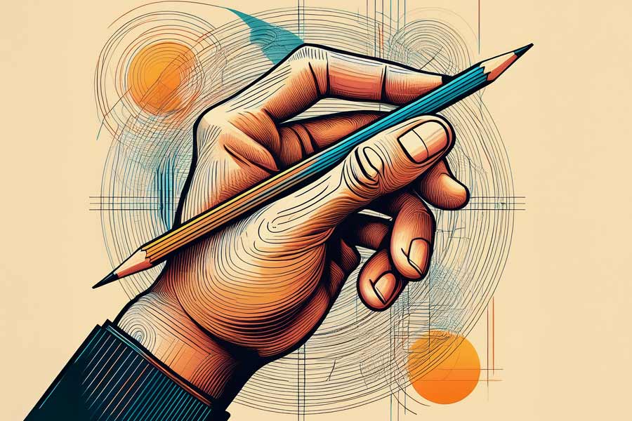 line drawing of hand holding double ended pencil